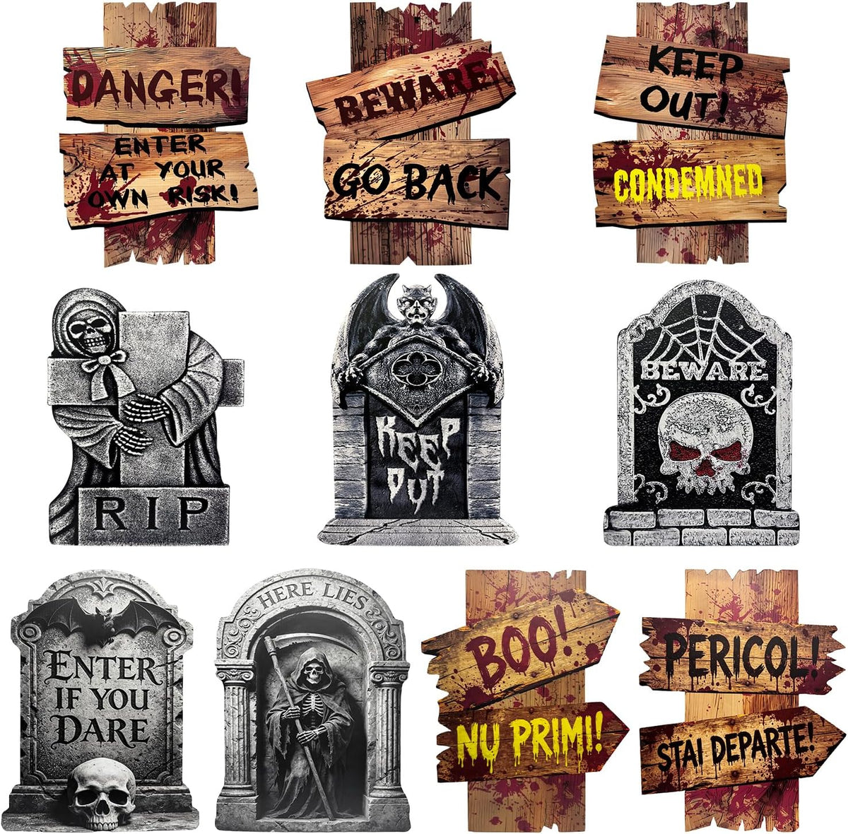 Halloween Decorations Outdoor, 10 Pack Realistic Corrugated Plastic Tombstones and Scary Decorative Signage with Stakes, Scary Lawn Decor for Vampire Graves, Garden (14.9"x11.5") Garden Pedestals