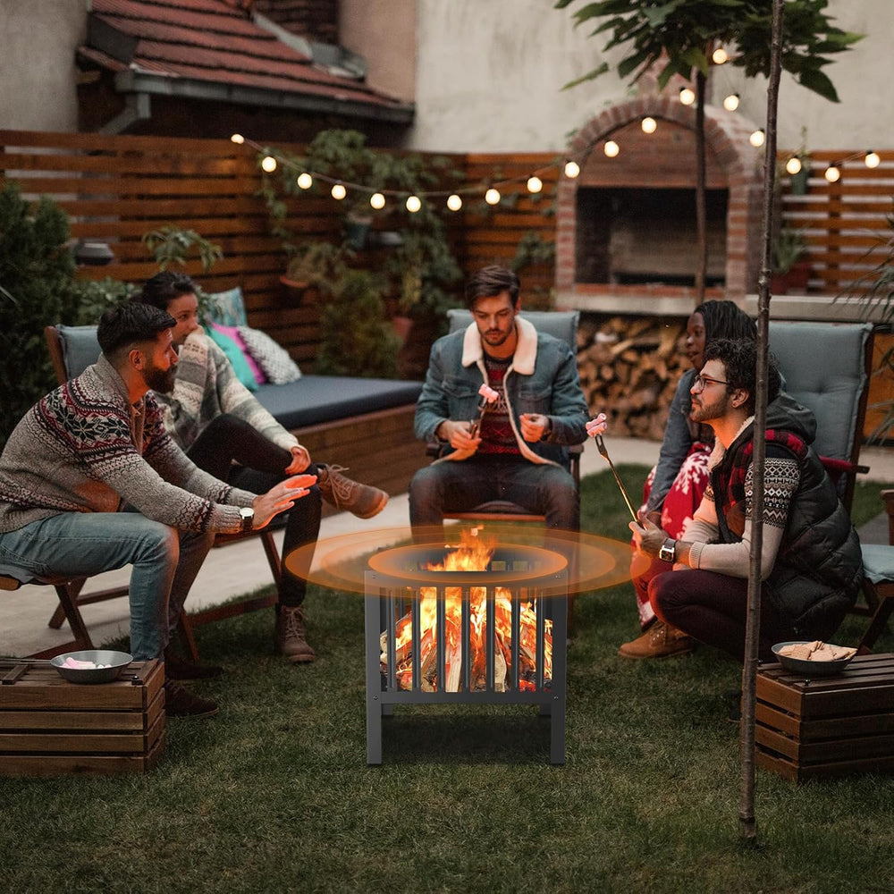 TBMLC 16" Tall,16-Inch Square Steel Grating Fire Pit with Bottom in Black