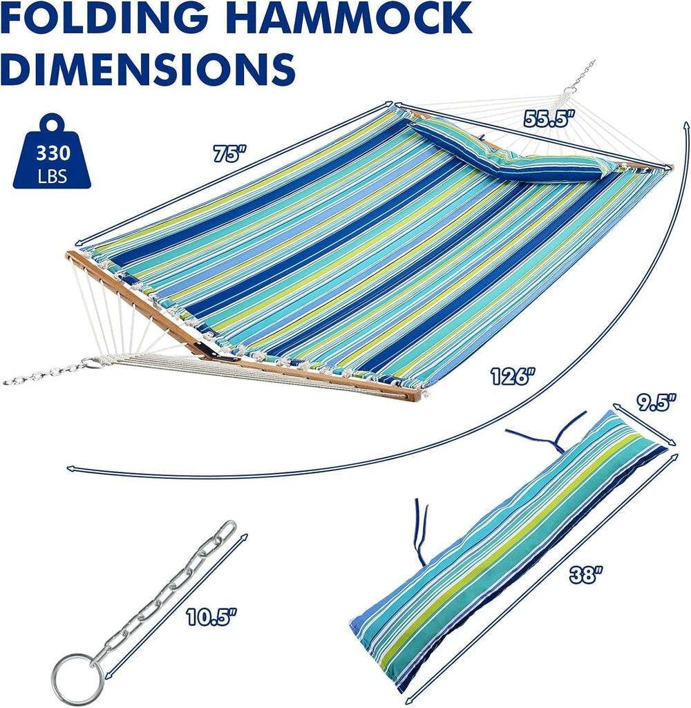 Goplus 10.5 FT Hammock, Quilted 2 Person Hammock w/Detachable Pillow, 330LBS ...