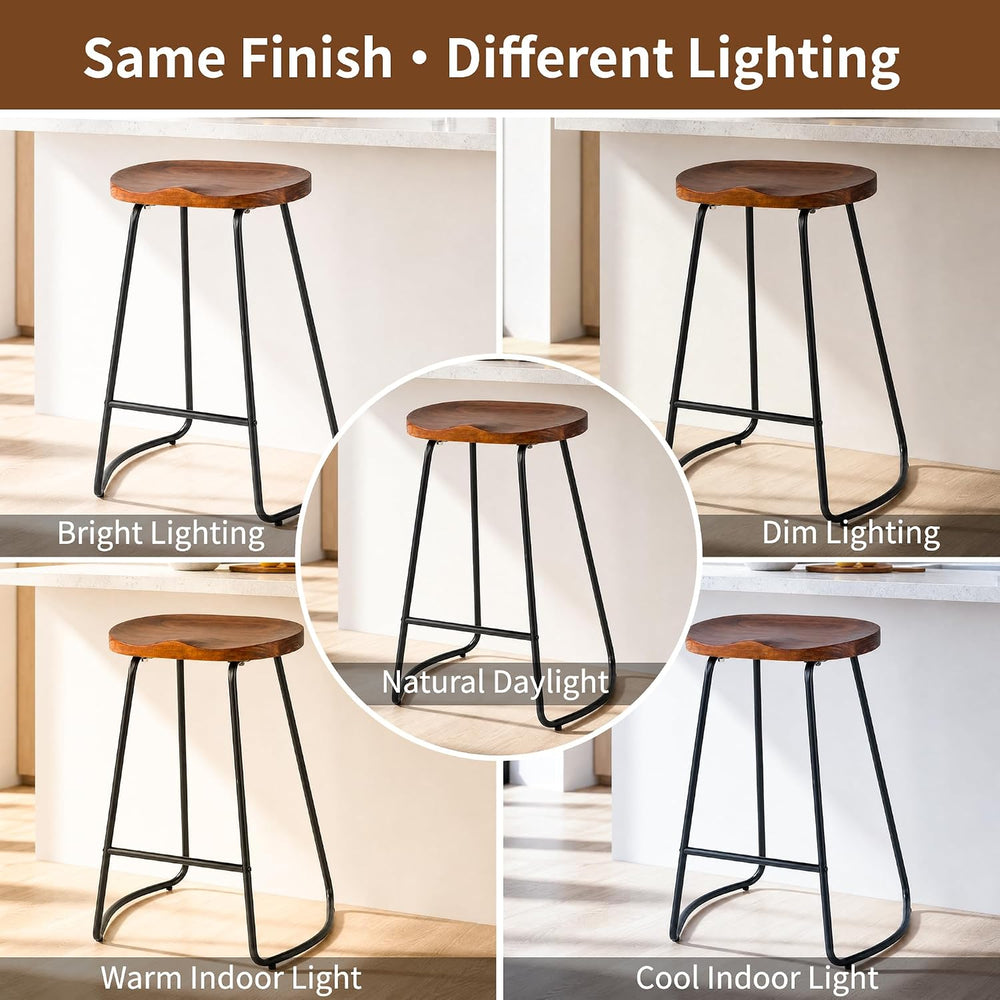 HeuGah Wood Bar Stools Set of 3, 30" Backless Saddle Seat Barstools