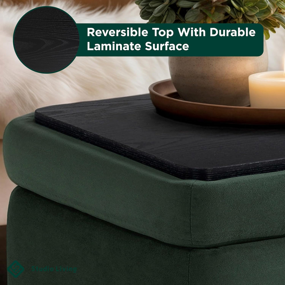 Studio Living Connor 24” Small Storage Ottoman with Reversible Tray Lid, Velv...