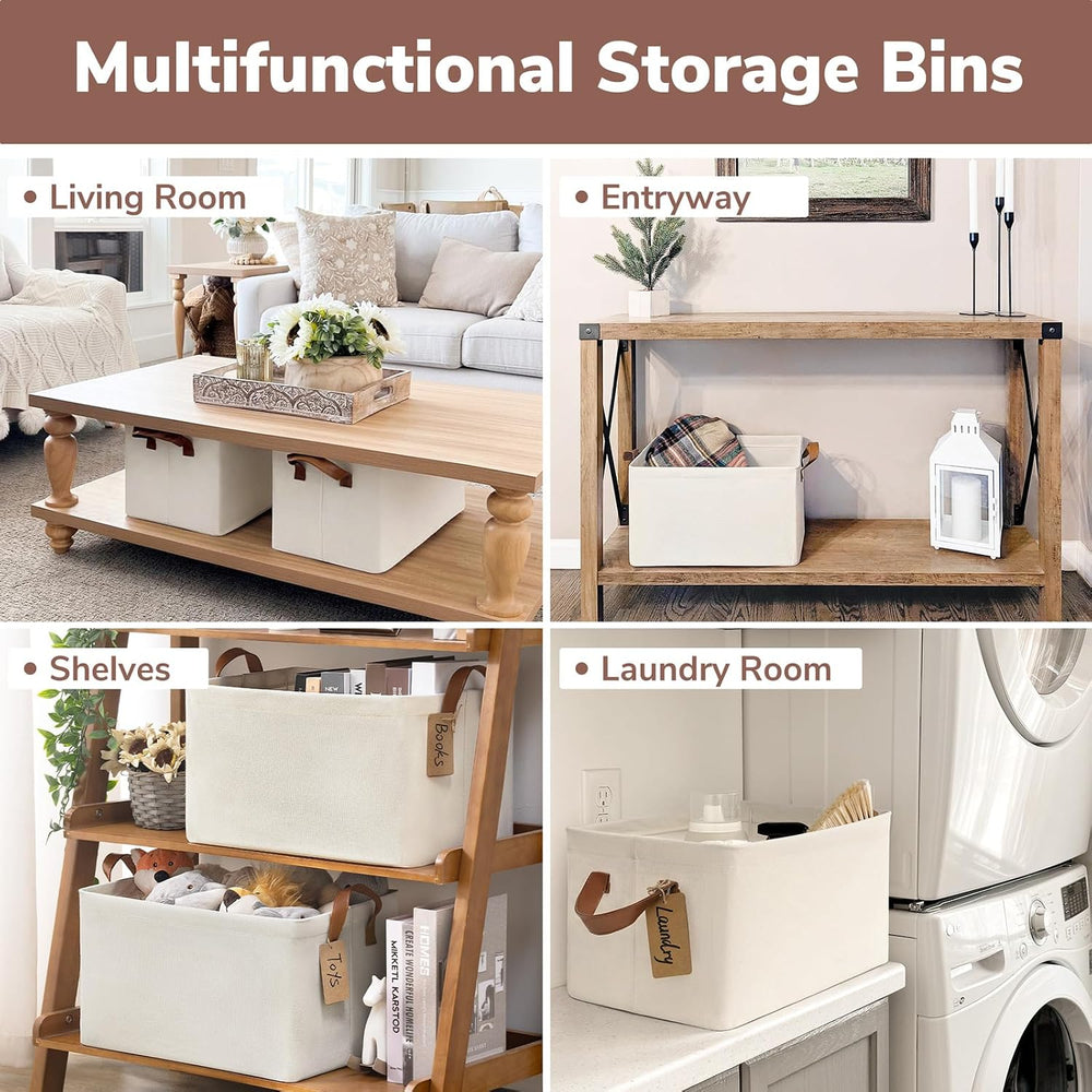 CHICVITA 30L Large Fabric Closet Baskets for Shelves, 4Pack, Beige