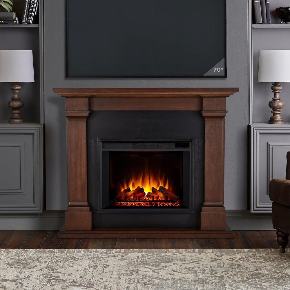 Real Flame Callaway 63" Grand Electric Fireplace with Mantel in Chestnut...