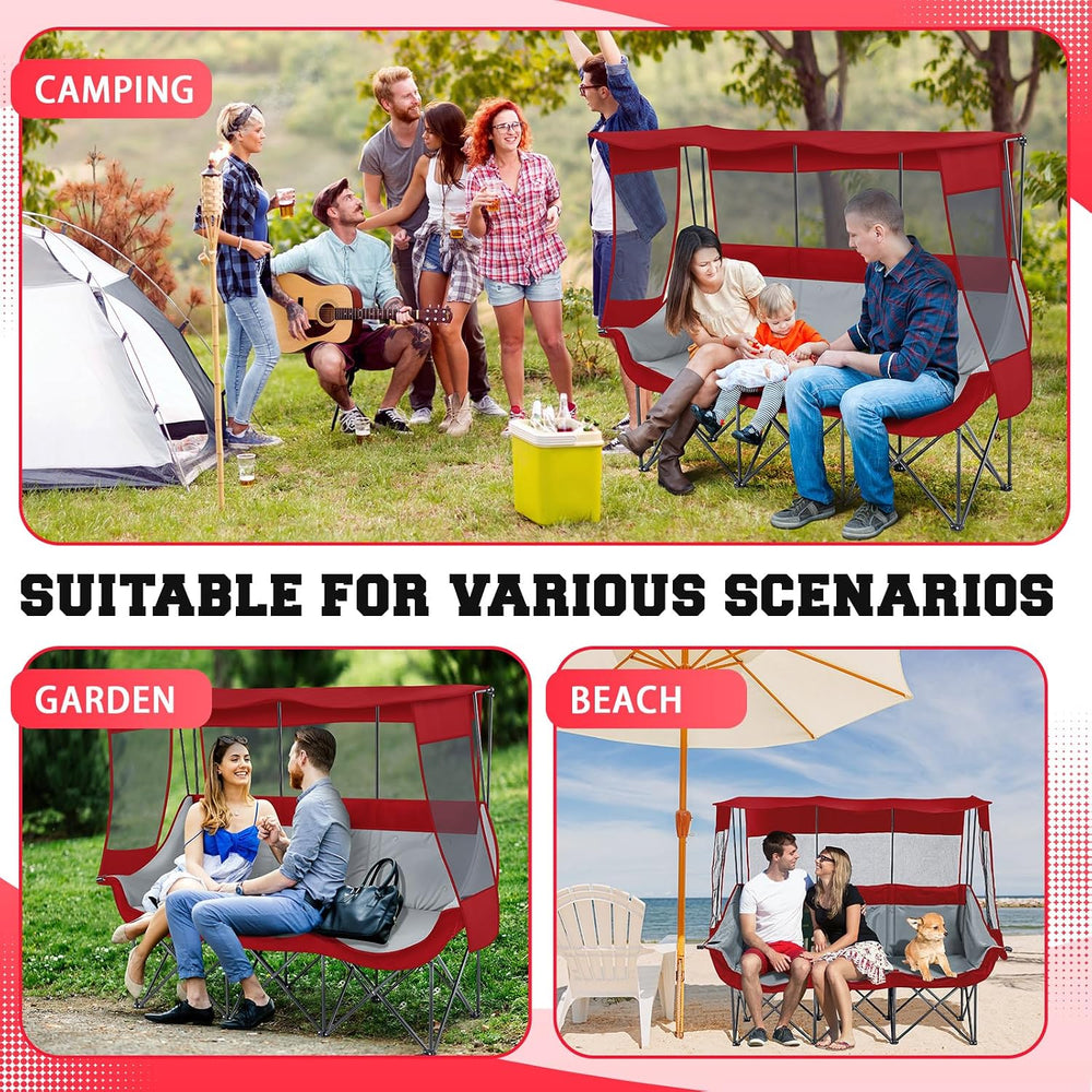 Teenyyou 3 Person Camping Chair with Canopy, 700lbs Heavy Duty, Dark Red