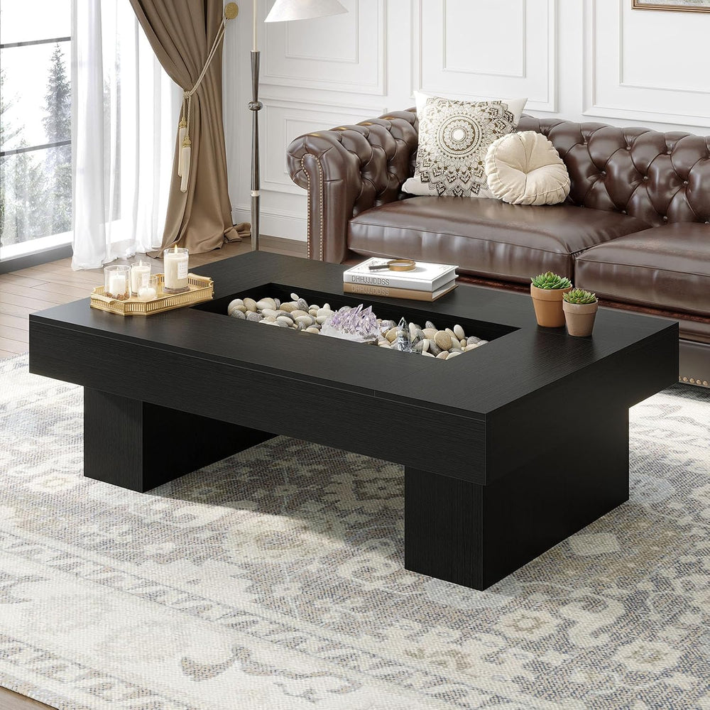 LVB 47"X31" Large Rectangle Black Oak Coffee Table with Storage Liv...