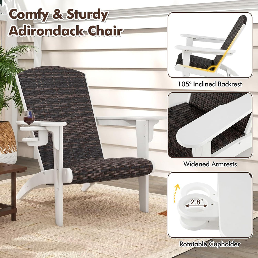 Tangkula Patio Wicker Adirondack Chair, HDPE Lounge Chair w/Rattan Padded Sea...