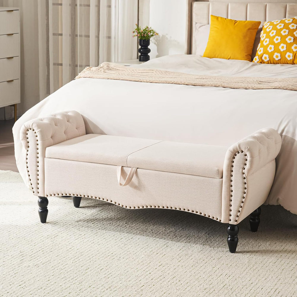 Furniliving Storage Ottoman Bench for Bedroom, Upholstered End of Bed Bench w...