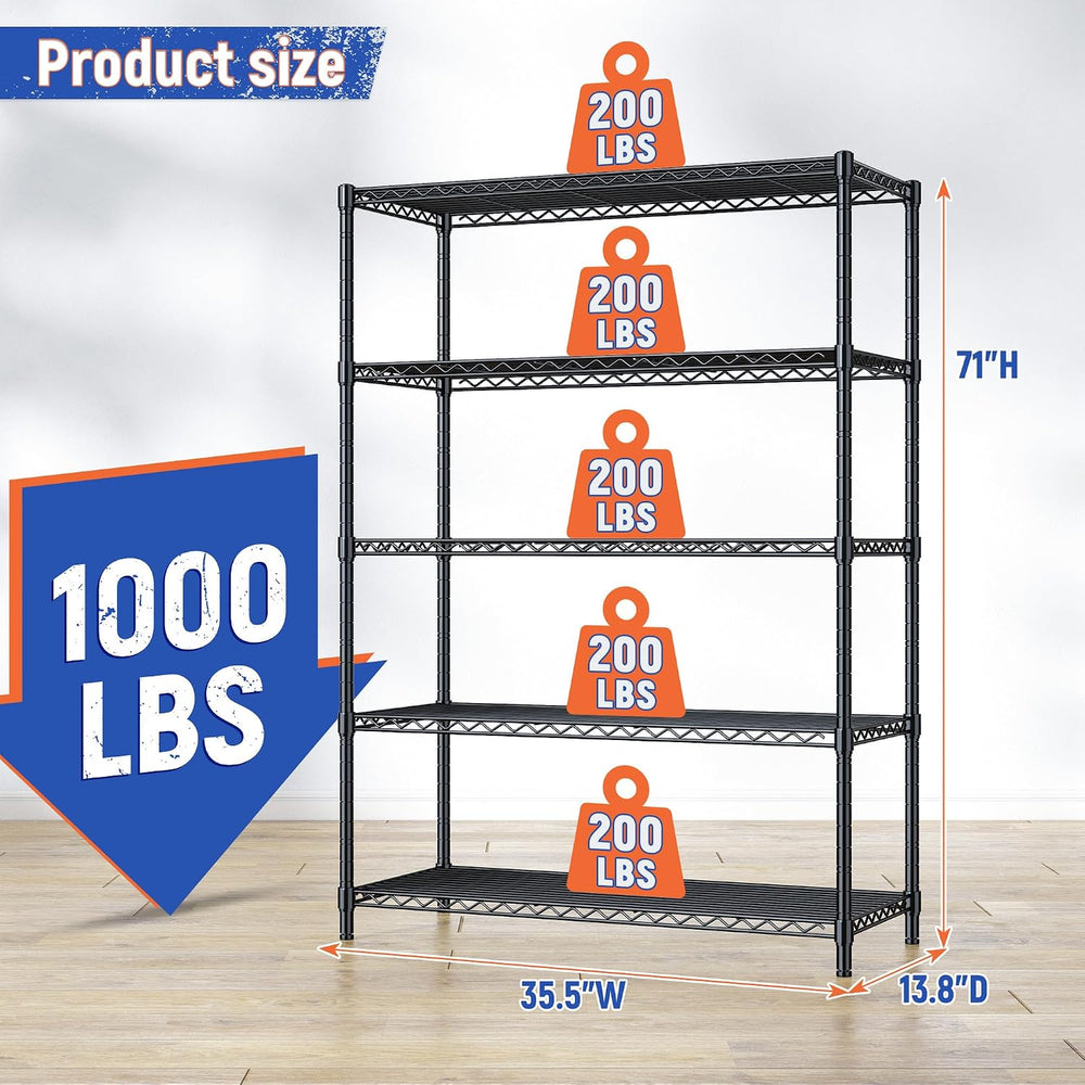 Romorgniz 5-Tier Adjustable Storage Shelves, 71" H Shelving Unit for Pantry
