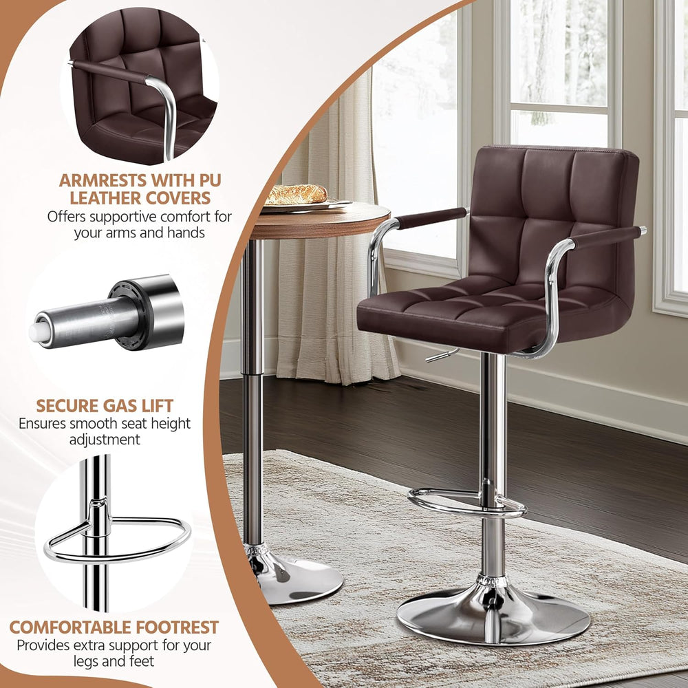 Yaheetech Bar Stools Set of 2, Swivel with Backs, Adjustable Height, Brown