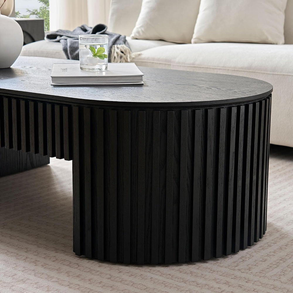 51.18'' Oval Wood Coffee Table with Drawer, Centre Table Tea Table Fl...