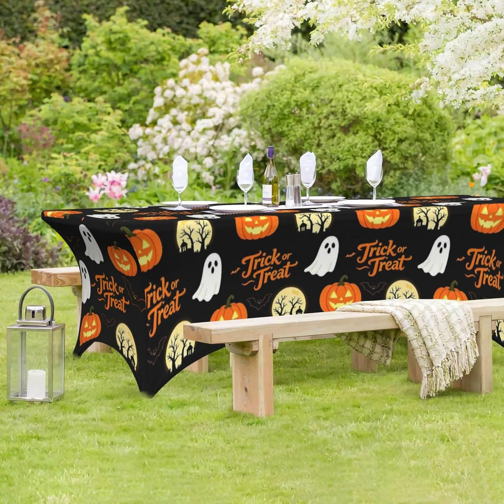 Halloween Spandex Tablecloth for Rectangular Tables 6FT Skull Table Covers