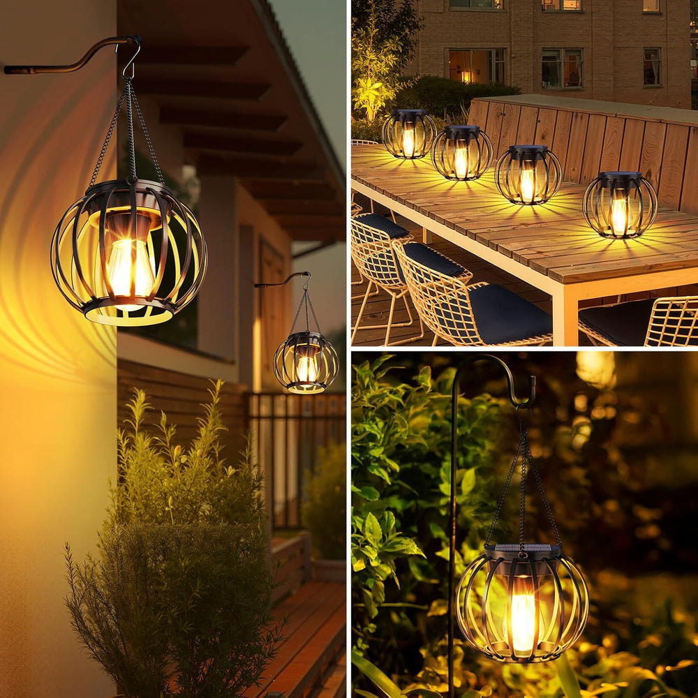 Solar Lanterns Outdoor Waterproof Metal Solar Hanging Lantern, 4Pack