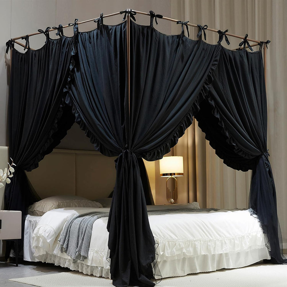 AIOOO 4 Corners Post Princess Curtain Bed Canopy Double Layer Cozy Mosquito N...