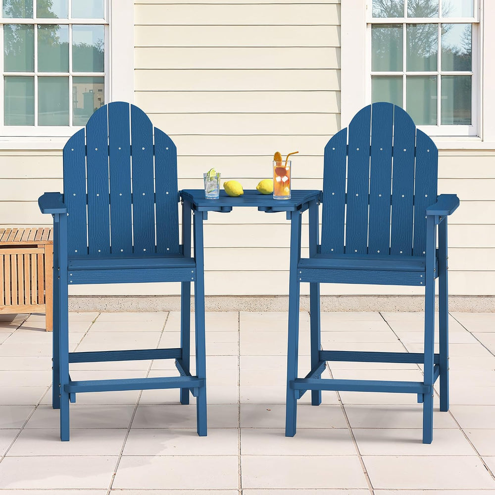 LUE BONA Tall Adirondack Chair Set of 2, HDPS Bar Height Chairs, Navy Blue