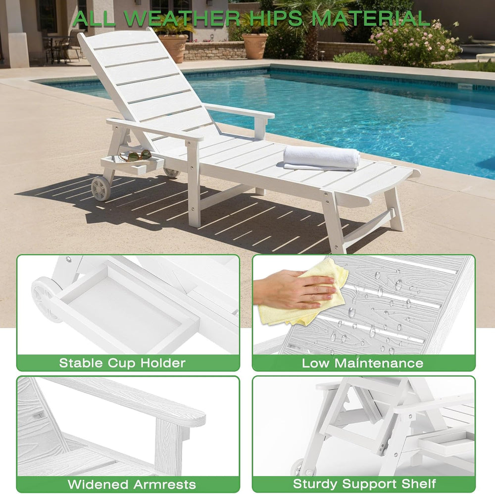 Pool Lounge Chairs Set of 2, 6.3ft Outside Chaise Lounger with Wheels,5-Posit...