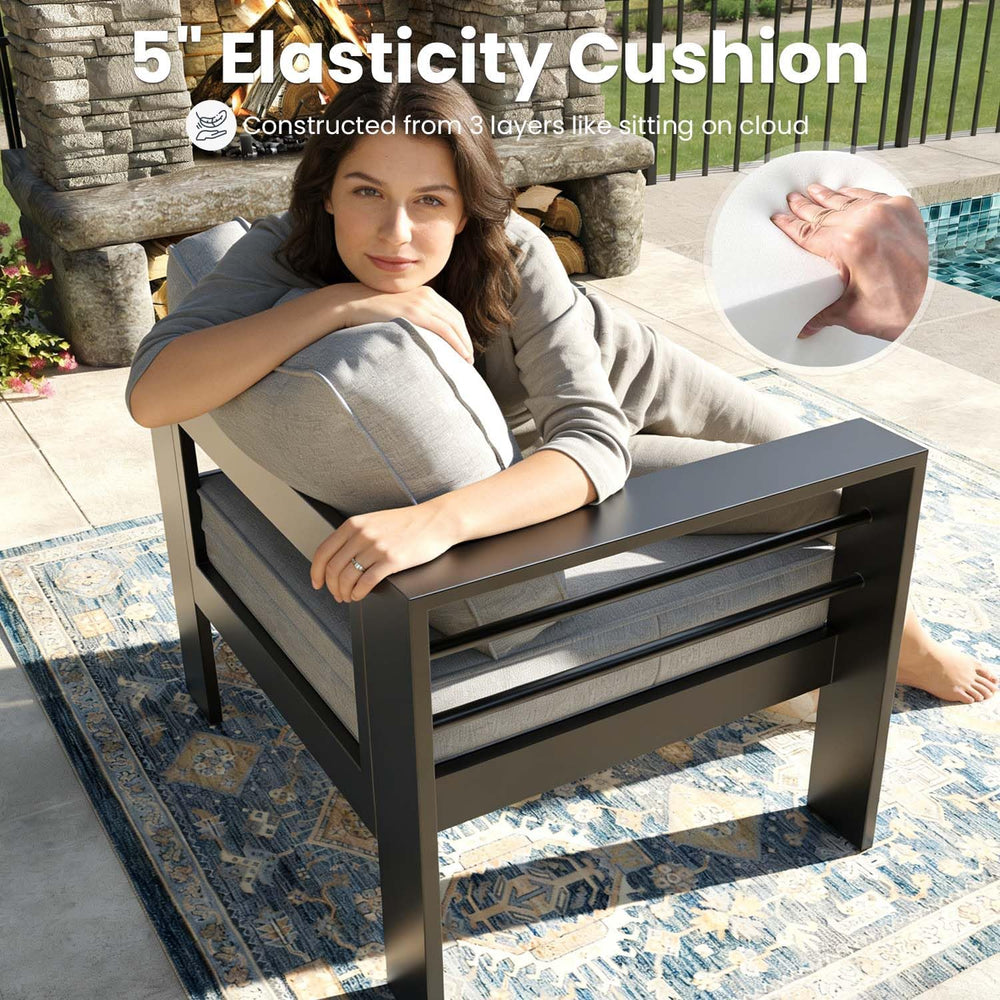 4 Pieces Modern Aluminum Patio Furniture Set, Outdoor Conversation Sets Metal...
