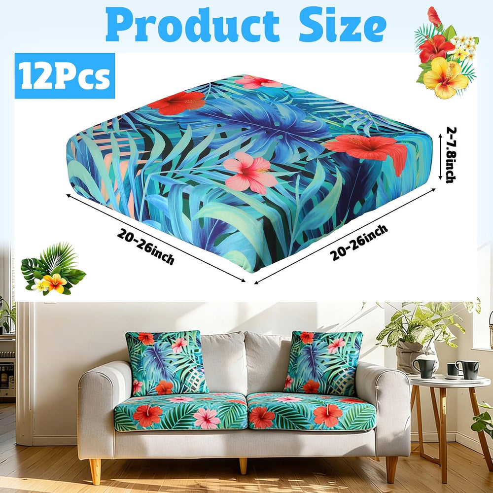 12PCS Summer Tropical Leaves Patio Cushion Covers Palm Leaves Stretch Outdoor...