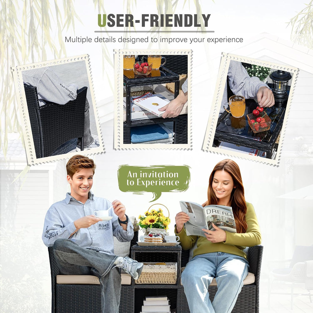 Greesum Patio Loveseat Outdoor Wicker Furniture Conversation Set,Beige
