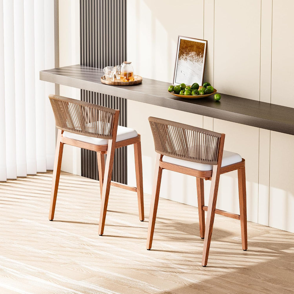 Modern Shade Chatham Outdoor Counter Height Bar Stool Set of 2 with Rope Wove...
