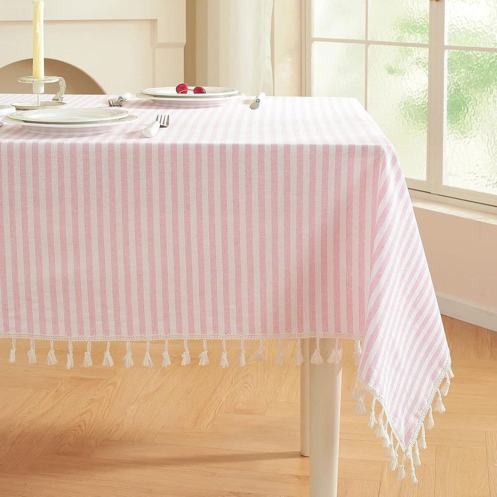 meioro Striped Square Tablecloth, Cotton Blend Fabric Pink Table Cloth with T...