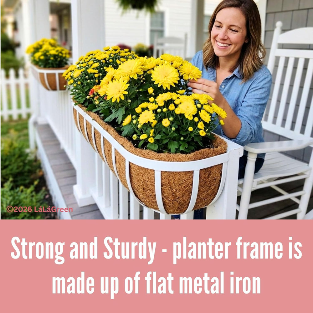 LaLaGreen Deck Railing Planter Boxes (2 Pack, 30") White Metal Rectangul...