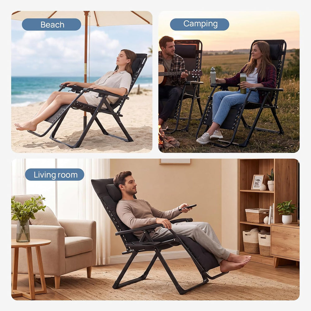 DUMOS Zero Gravity Chairs Set of 2, Lounge Chair Outdoor with Cup Holder