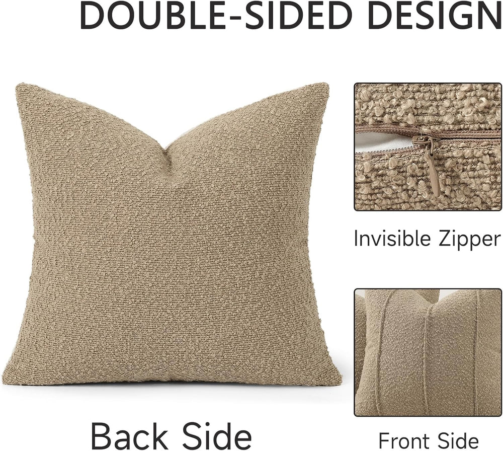 YCOLL Textured Boucle Throw Pillow Covers 24x24 Pack of 2 - Soft Neutral Stri...