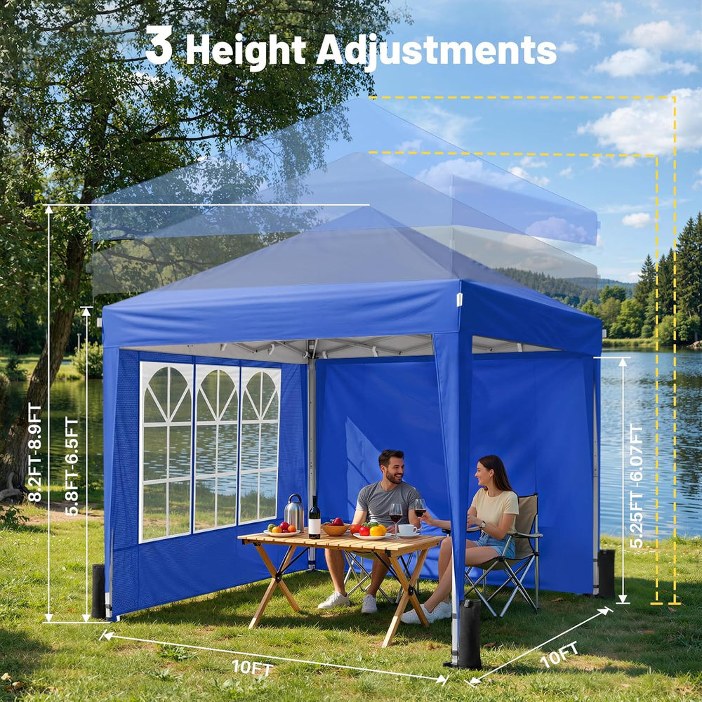 Driftalia 10x10 Pop Up Canopy Tent with 4 Sidewalls, Blue
