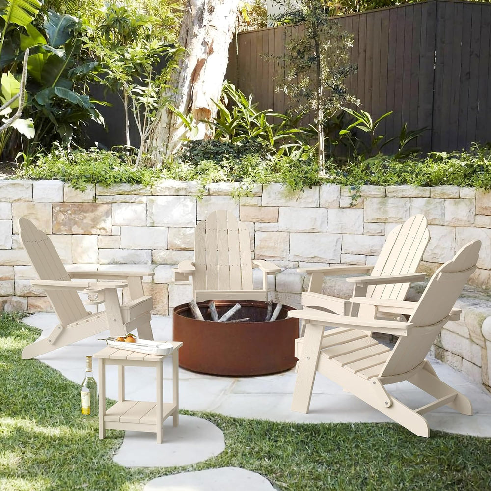 LUE BONA Folding Adirondack Chairs Set of 2, HDPS Fire Pit Chairs, Sand
