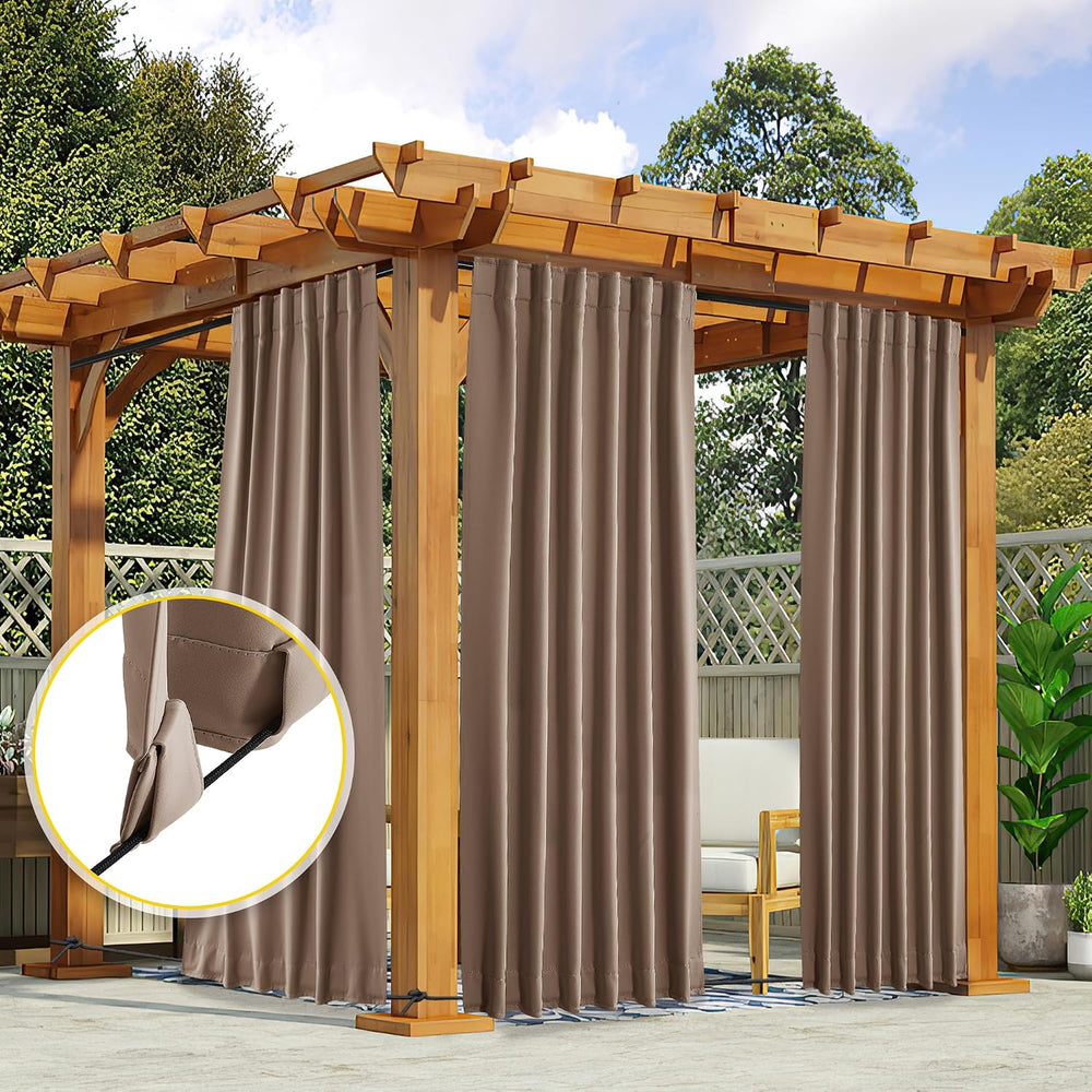 NICETOWN 2 Panels Waterproof Outdoor Curtains Fixed Pocket & Back Tab on ...