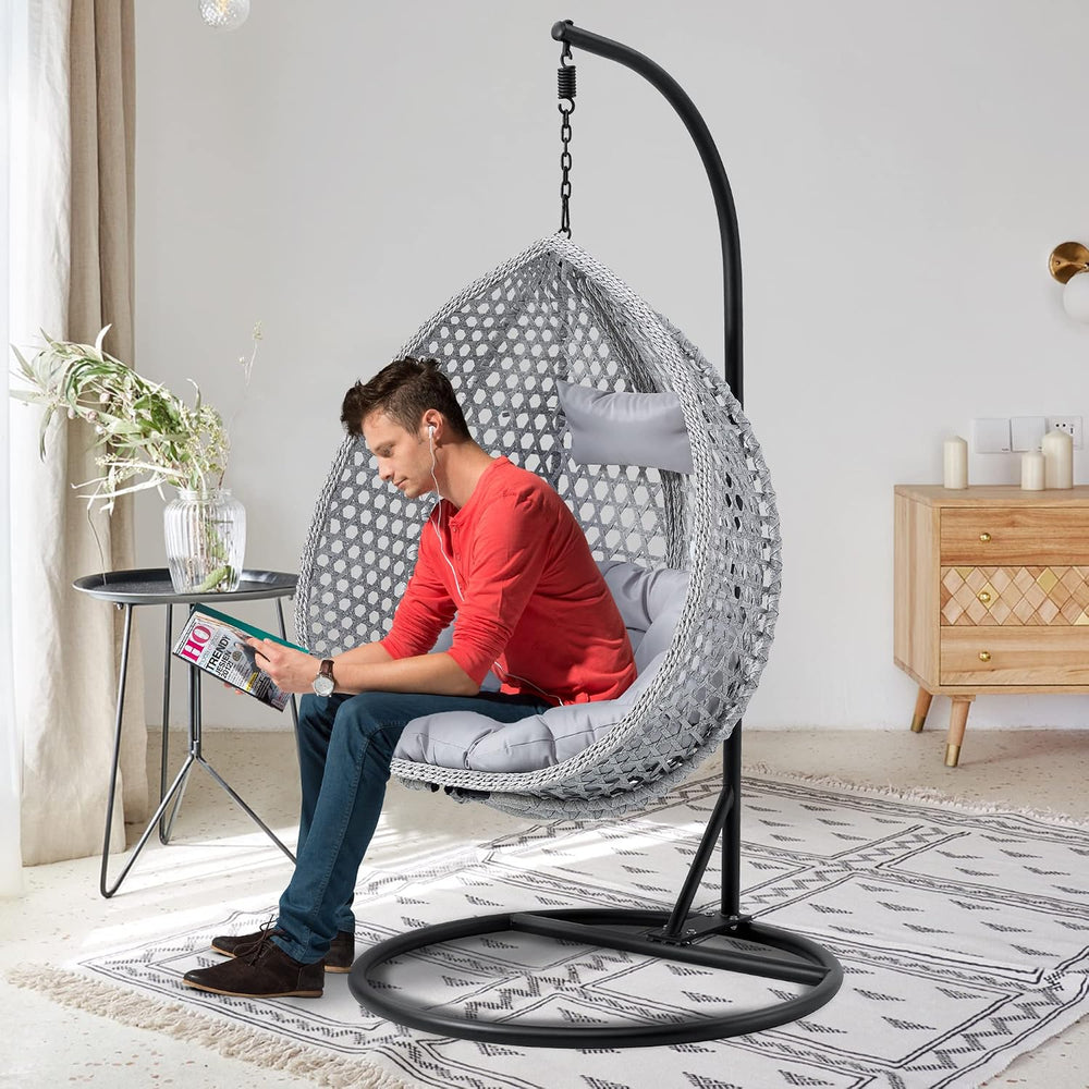 Hanging Egg Chair with Stand & Cushions, Outdoor and Indoor Hammock Ratta...
