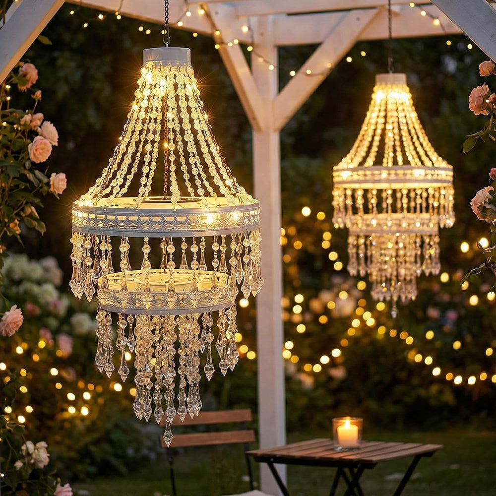 Solar Crystal Hanging Chandelier Outdoor Decorative Garden Light | Acrylic Cr...