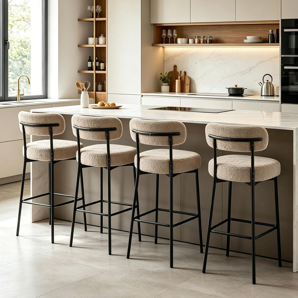 DYHOME Bar Stools Set of 3, Boucle Counter Hight Bar Stools, 28 inch Beige Ba...