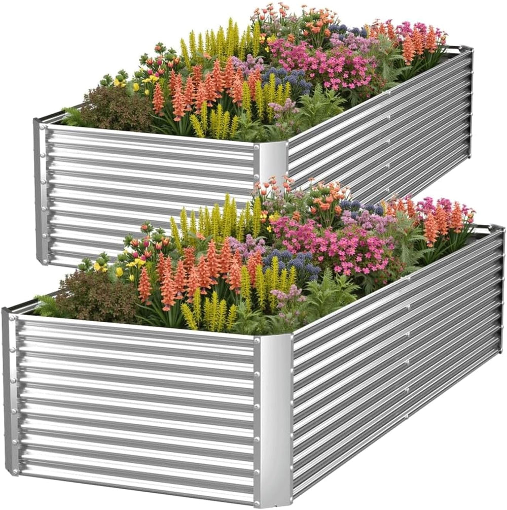 2 Pack Tall Corrugated Galvanized Steel Raised Garden Bed Outdoor, Metal Abov...
