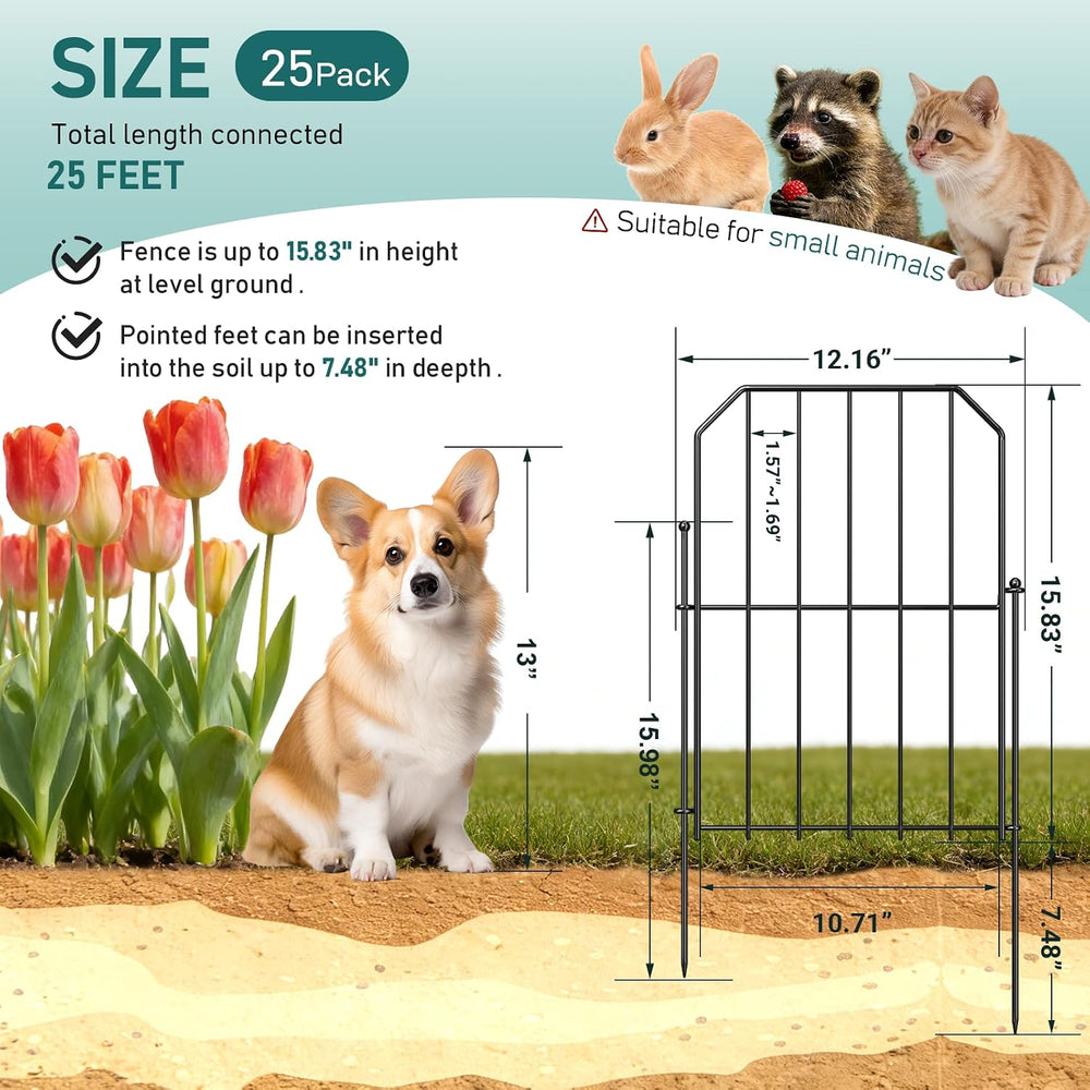 Goovilla Garden Fence, Total 25ft(L) x 24in(H), 25 Pcs, Rustproof Metal