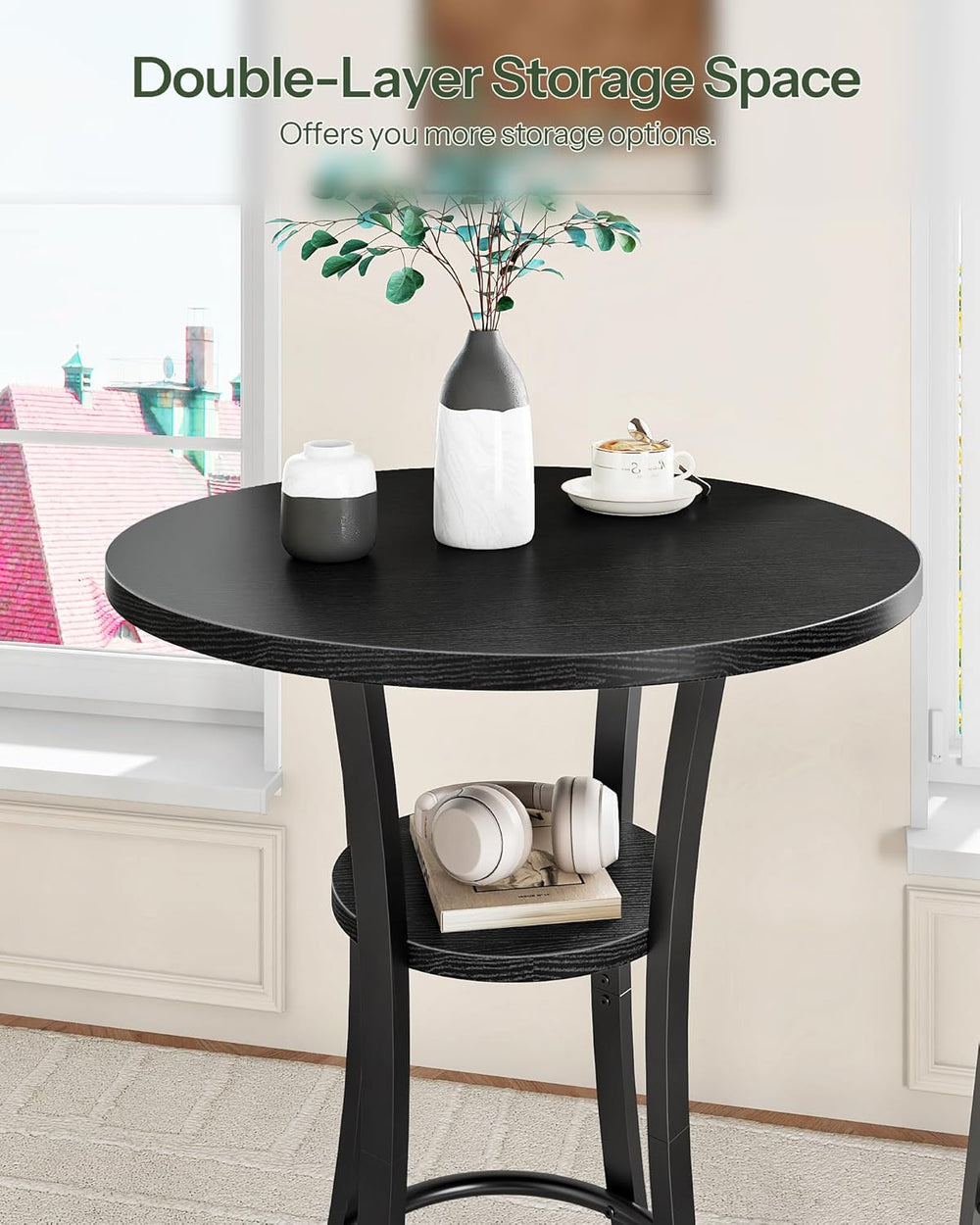 CHOEZON Round Bar Table, 2-Tier High Top & Counter Height Dining Table, S...