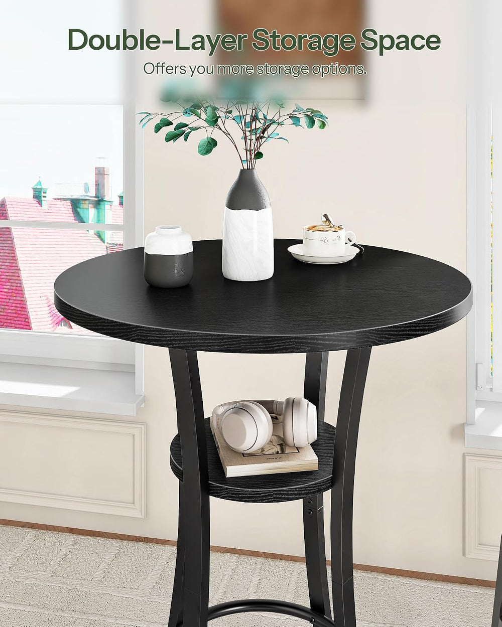 CHOEZON Round Bar Table, Set of 2 Small Kitchen Dining Tables, 2-Tier High To...