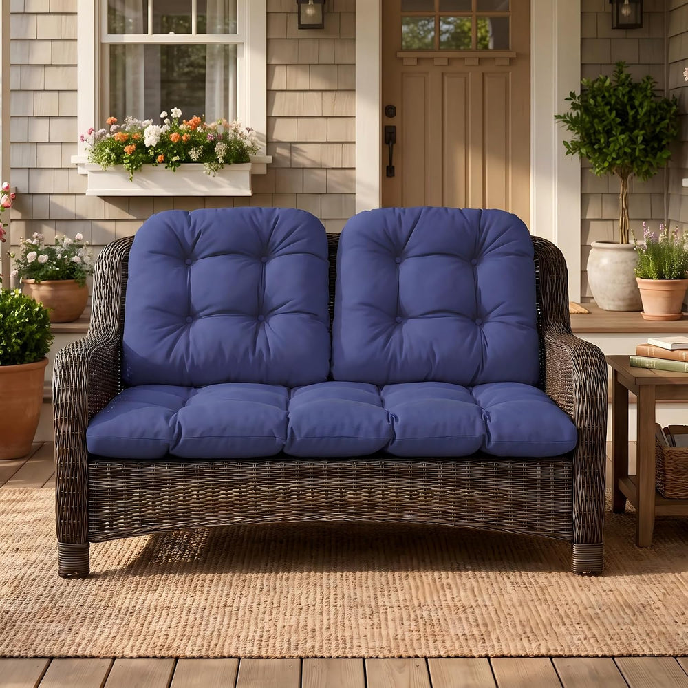 Outdoor Wicker Chair Cushions, 44×19×4 in, Waterproof, Navy Blue