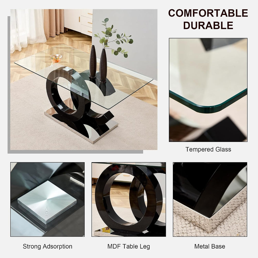 63'' Dining Table Set for 4,Modern Glass Dining Room Table Set for 4,...