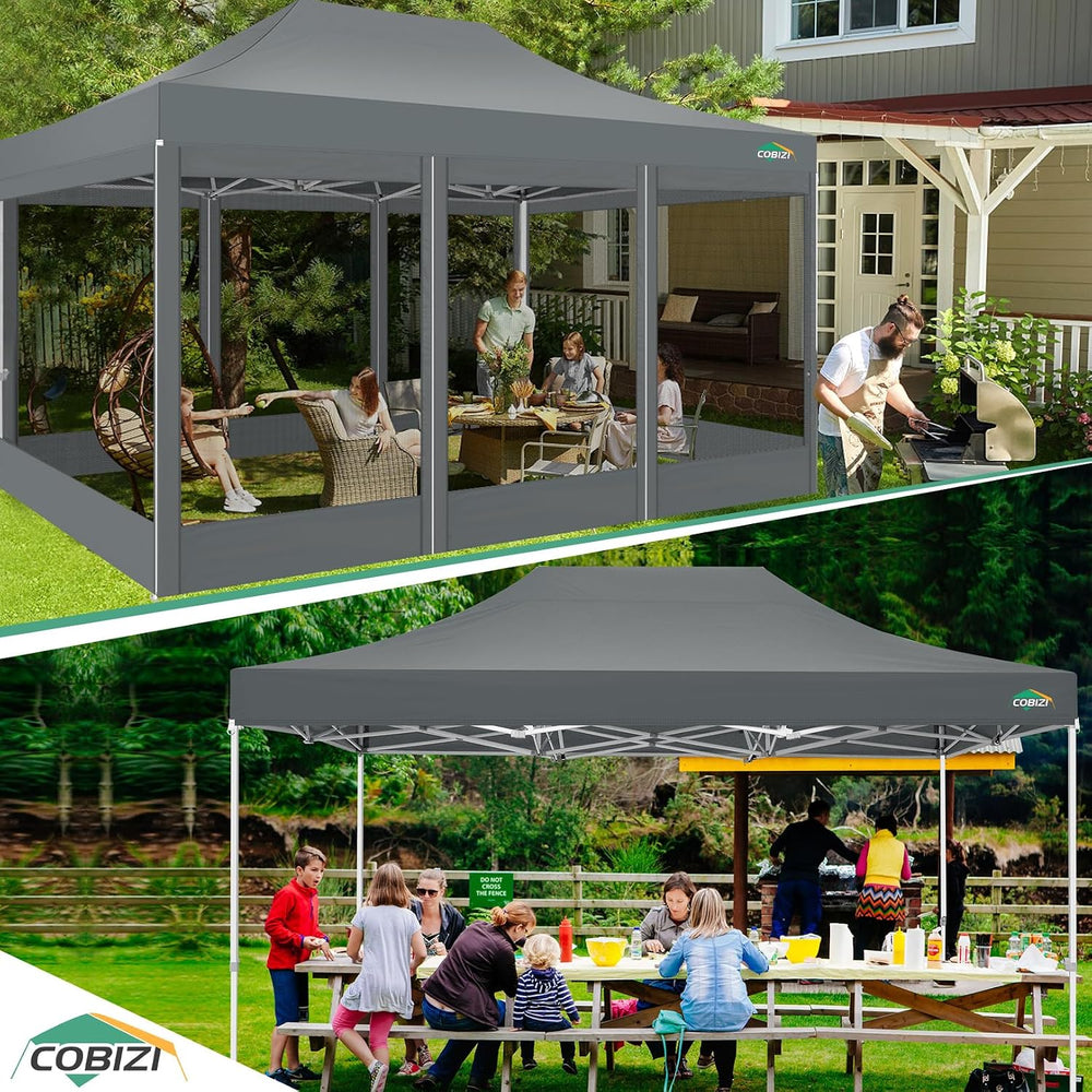 COBIZI 10x15 Heavy Duty Pop Up Canopy Tent with 4 Mosquito Netting Walls