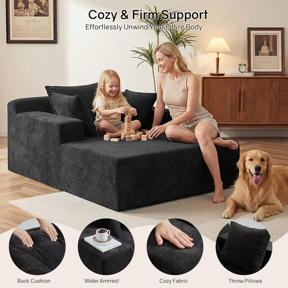 66" Chaise Lounge Chair Indoor, Oversized Boneless Lounge Chair with 3 P...