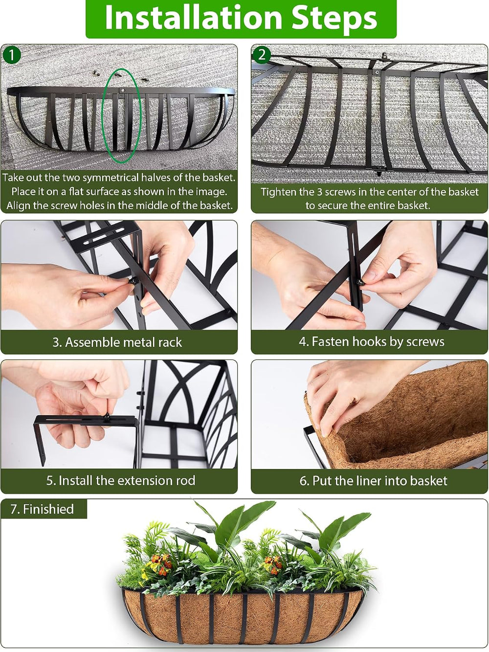 HKZ Deck Balcony Railing Planter Window Boxes - 2 Pack 24 Inch Planter Box, B...