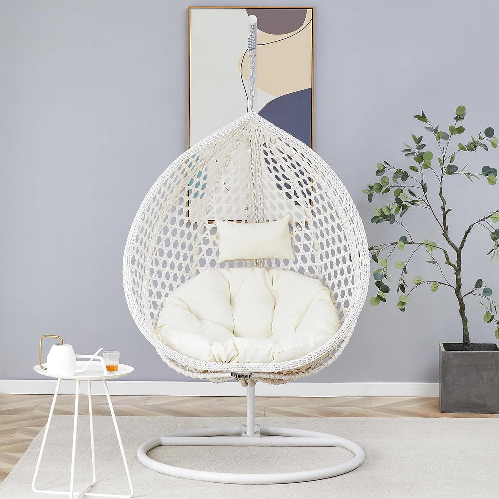Hanging Egg Chair with Stand & Cushions, Outdoor and Indoor Hammock Ratta...