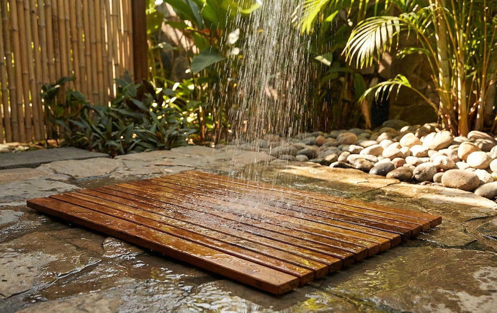 Bare Decor Cosi String Spa Shower Mat in Solid Teak Wood Oiled Finish, Large:...