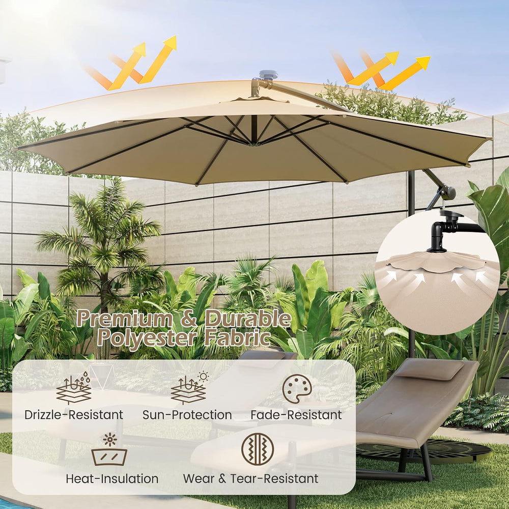 Tangkula 10FT Solar Offset Umbrella, Tilted Cantilever Hanging Umbrella with ...