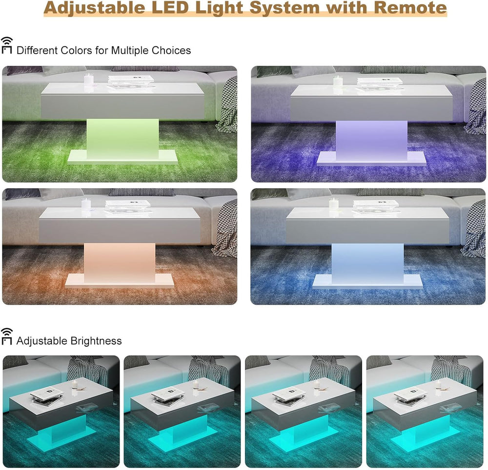 HedoAjim Led Coffee Table for Living Room, Living Room Table Rectangular Cent...