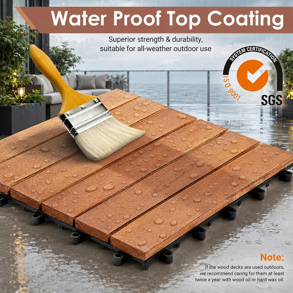 PrimeZone 27 PCS Solid Acacia Wood Interlocking Patio Deck Tiles Outdoor