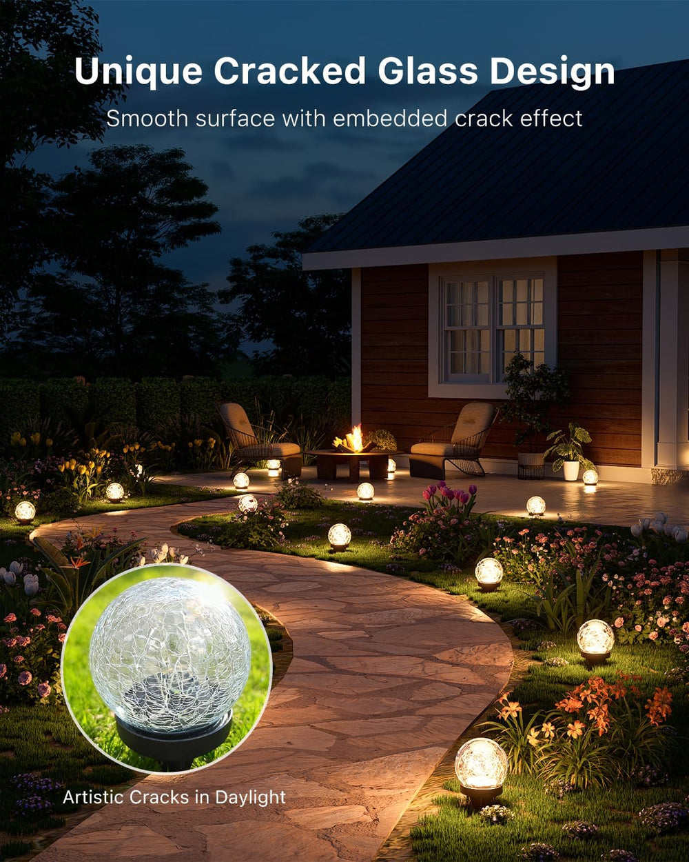 4 Pack 3.94" Warm White Solar Powered Cracked Glass Globe Lights
