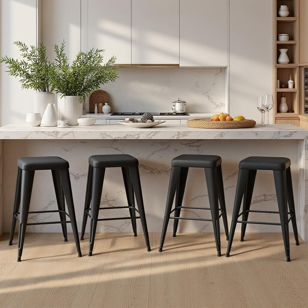 Bar Stools Set of 4, 26" Counter Height Bar Stools Backless, Upholstered...