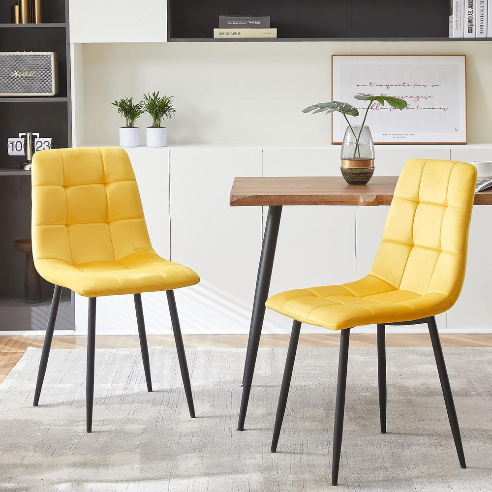 NORDICANA Yellow Velvet Dining Chairs Set of 4, Upholstered Tufted Kitchen Ch...